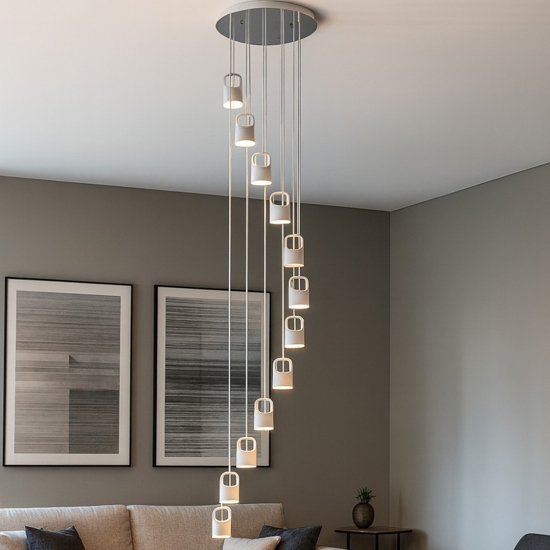Lampadario a cascata bianco design moderno vivida bag led 38w 3000k
