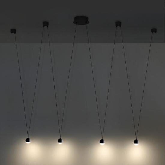 Vivida shallow lampadario moderno led 3000k 4 luci sfere nere