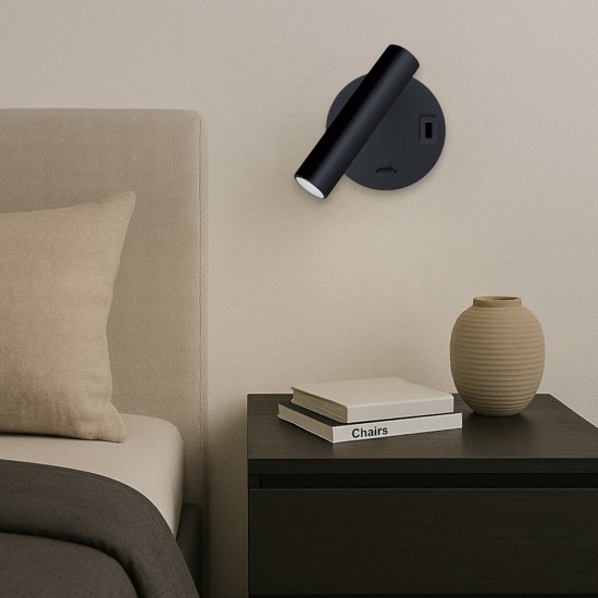 Applique da comodino orientabile nera led 2w 3000k 4000k vivida betu