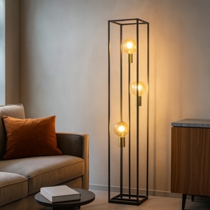 Lampada da terra vintage squadrata metallo nero oro