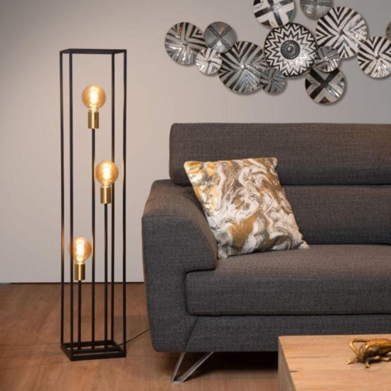 Lampada da terra vintage squadrata metallo nero oro