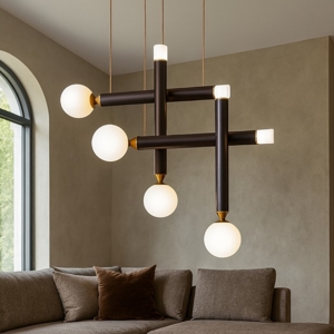 Lampadario a led vivida seventy marrone sfere vetro bianco led 3000k