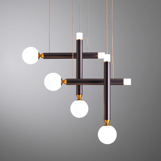 Lampadario a led vivida seventy marrone sfere vetro bianco led 3000k