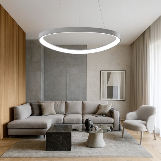 Lampadario moderno titanio rotondo led 48w 3000k 4000k dimmerabile vivida lifering