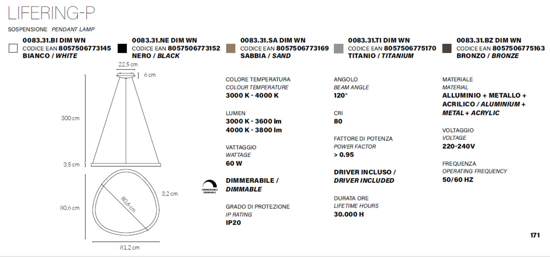 Lampadario moderno titanio led 60w 3000k 4000k vivida lifering