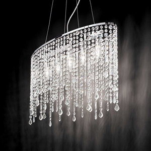 Lampadario ovale di cristallo rain sp5 ideal lux per soggiorno