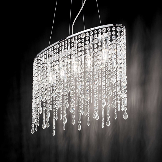 Lampadario ovale di cristallo rain sp5 ideal lux per soggiorno