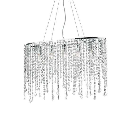Lampadario ovale di cristallo rain sp5 ideal lux per soggiorno