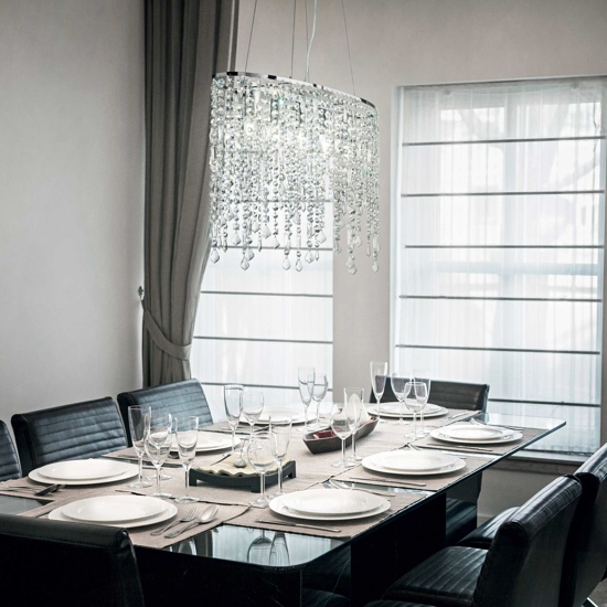 Lampadario ovale di cristallo rain sp5 ideal lux per soggiorno