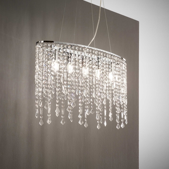 Lampadario ovale di cristallo rain sp5 ideal lux per soggiorno