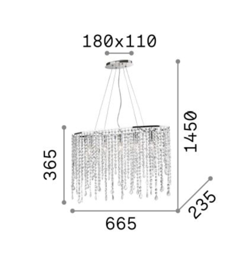 Lampadario ovale di cristallo rain sp5 ideal lux per soggiorno
