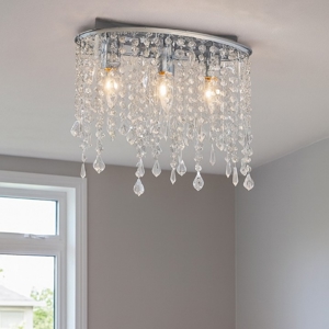 Rain pl3 plafoniera camera da letto ovale cromo cristalli trasparenti ideal lux