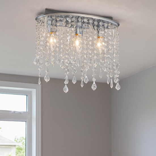 Rain pl3 plafoniera camera da letto ovale cromo cristalli trasparenti ideal lux