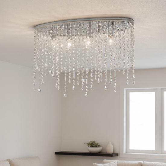 Rain pl5 plafoniera ovale cromo cristalli trasparenti molati ideal lux