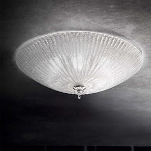 Ideal lux shell pl3 plafoniera camera da letto rotonda vetro trasparente granigliato