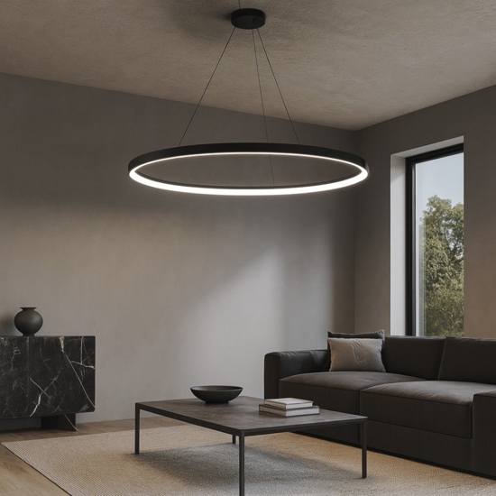 Lampadario moderno ovale nero 80cm led 50w 3000k 4000k vivida lifering-o