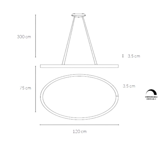 Grande lampadario ovale nero led 80w 3000k 4000k vivida lifering-o