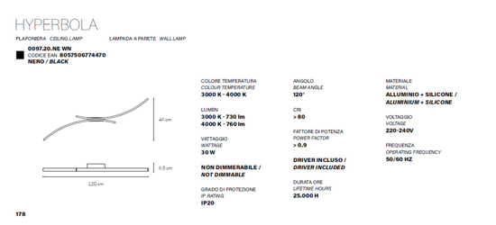 Plafoniera nera vivida hyperbola led 40w 3000k 4000k moderna
