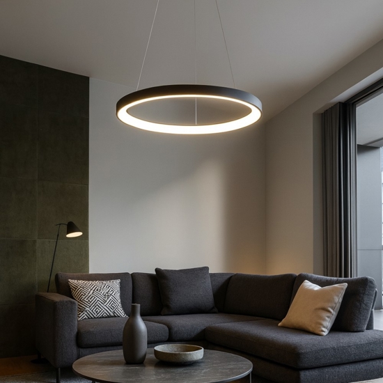 Lampadario per soggiorno nera rotondo led 60w 3000k 4000k vivida  lifering-r