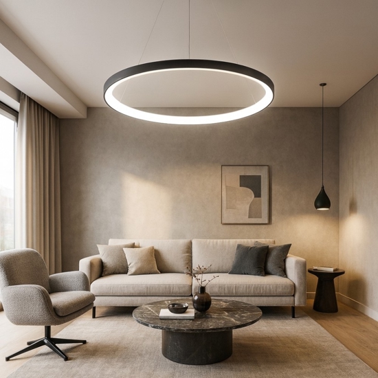 Lampadario vivida  lifering-r nero led 80w 3000k 4000k moderno rotondo