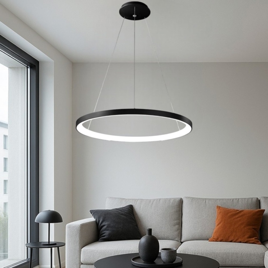 Lampadario vivida  lifering-r nero led 80w 3000k 4000k moderno rotondo