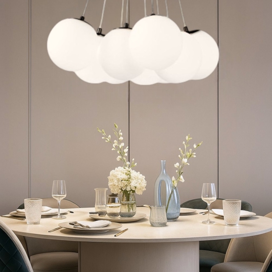 Lampadario vivida pearl bronzo 9 sfere vetro bianco