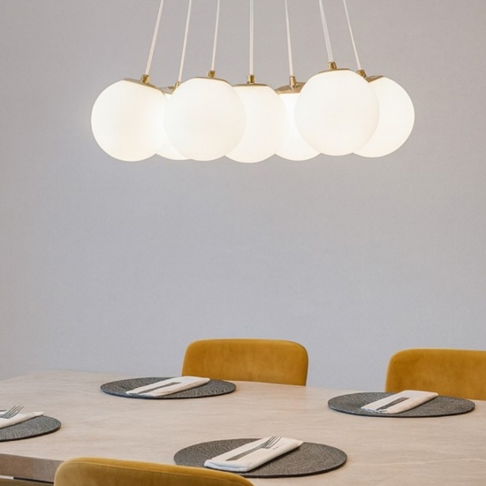 Lampadario con pendenti vetro bianco oro rosa vivida pearl