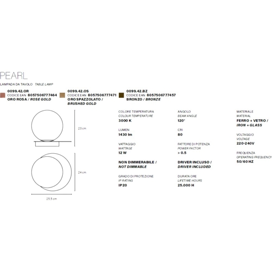 Vivida pearl abat-jour lampada da comodino oro led 12w 3000k