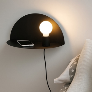 Applique con mensola per comodino camera da letto nero moderna