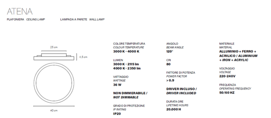 Plafoniera per cucina 36w 3000k 4000k rotondo rame e argento vivida atena