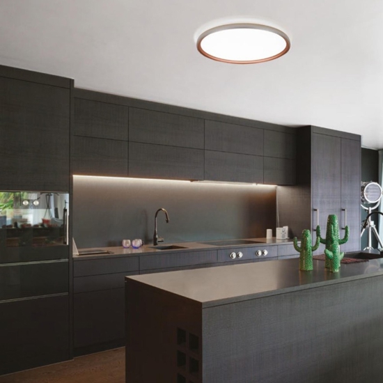 Plafoniera cucina vivida atena rotonda rame e argento led 48w 3000k 4000k