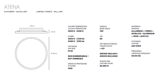 Plafoniera atena rotonda led 55w 3000k 4000k rame e argento vivida