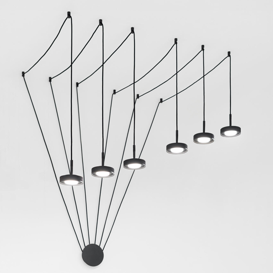 Vivida enigma lampadario con decentramento 6 luci sospese antracite