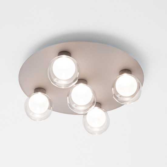 Plafoniera per camera da letto 5 sfere vetro led 3000k viviva essence champagne