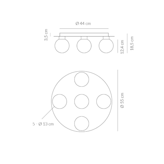 Plafoniera per camera da letto 5 sfere vetro led 3000k viviva essence champagne