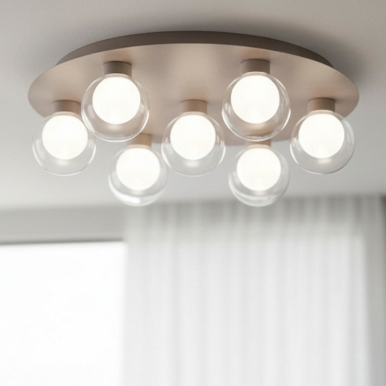 Essence vivida grande plafoniera moderna 7 sfere vetro led 3000k champagne