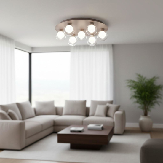 Essence vivida grande plafoniera moderna 7 sfere vetro led 3000k champagne