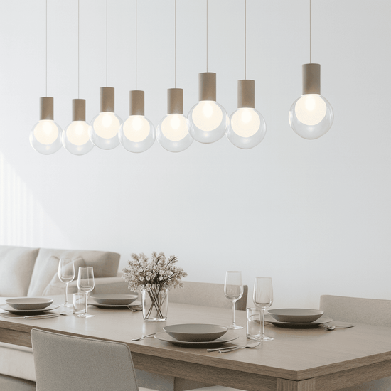Lampadario per datavolo da pranzo champagne 7 sopensione vetro led 3000k