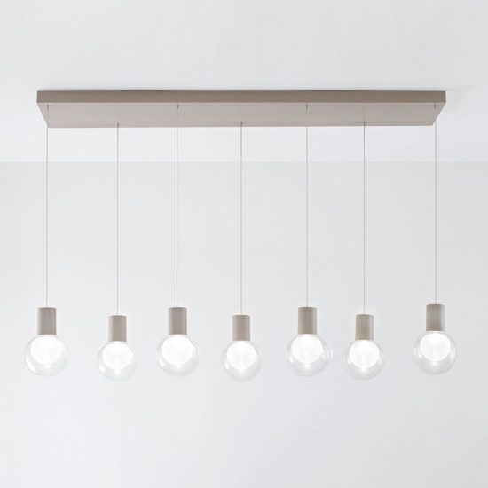 Lampadario per datavolo da pranzo champagne 7 sopensione vetro led 3000k