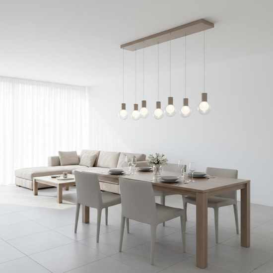 Lampadario per datavolo da pranzo champagne 7 sopensione vetro led 3000k