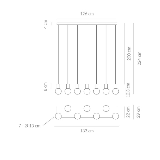 Lampadario per datavolo da pranzo champagne 7 sopensione vetro led 3000k