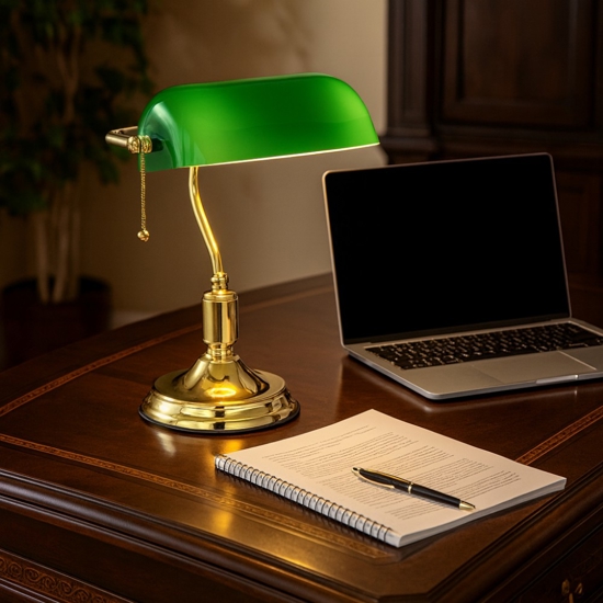 Lawyer tl1 lampada per scrivania ideal lux classica ottone lucido vetro verde