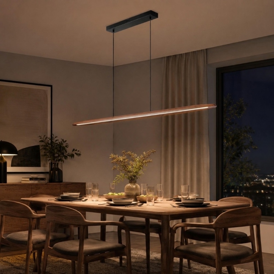 Lampadario japandi a sospensione in legno per sala da pranzo