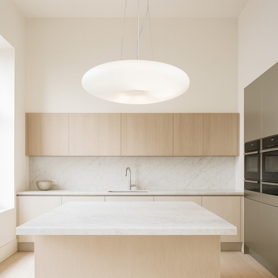 Ideal lux glory sp3 d50 lampadario disco vetro bianco