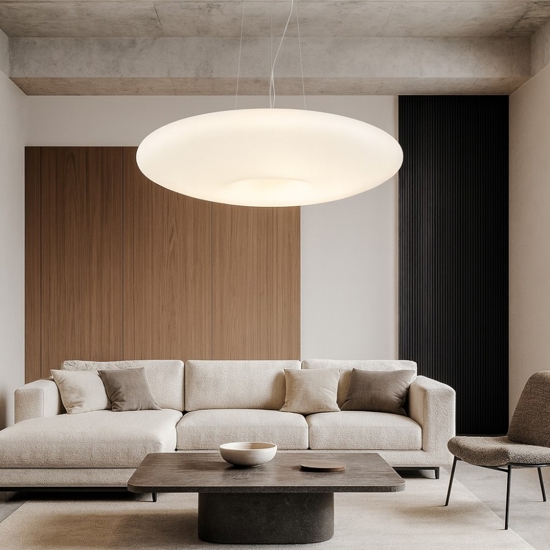 Glory sp5 d60 ideal lux lampadario moderno per soggiorno vetro bianco 60cm