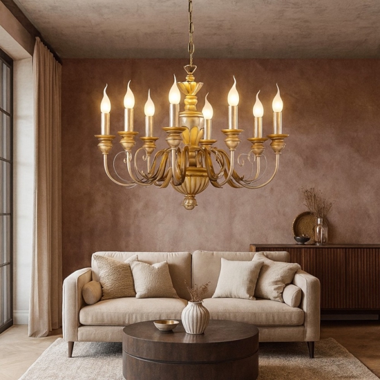 Firenze sp8 ideal lux lampadario in resina bianco antico e oro 8 luci