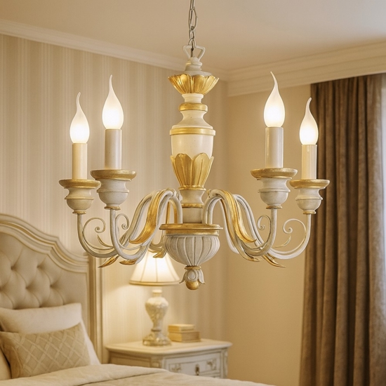 Firenze sp5 ideal lux lampadario camera matrimoniale classica 5 luci bianco antico oro