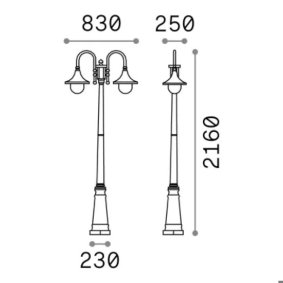 Cima pt2 lampione classico alto due luci da giardino ip43 ideal lux