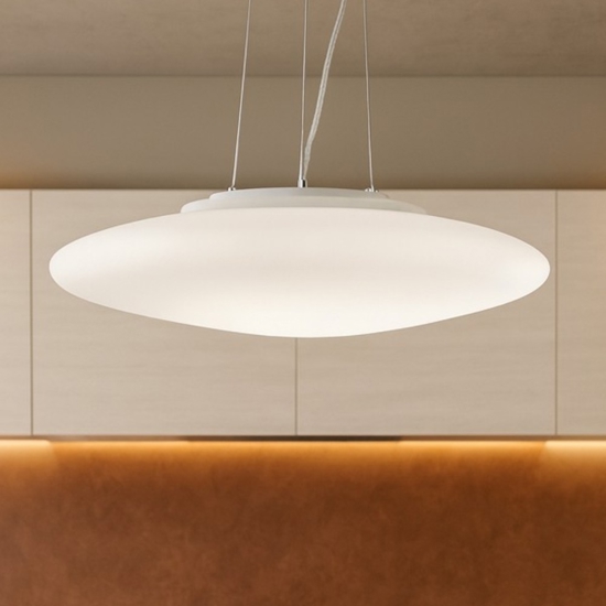 Lampadario smarties sp3 d42 ideal lux per cucina moderna vetro bianco