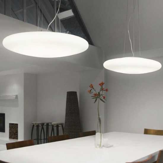 Lampadario smarties sp3 d42 ideal lux per cucina moderna vetro bianco